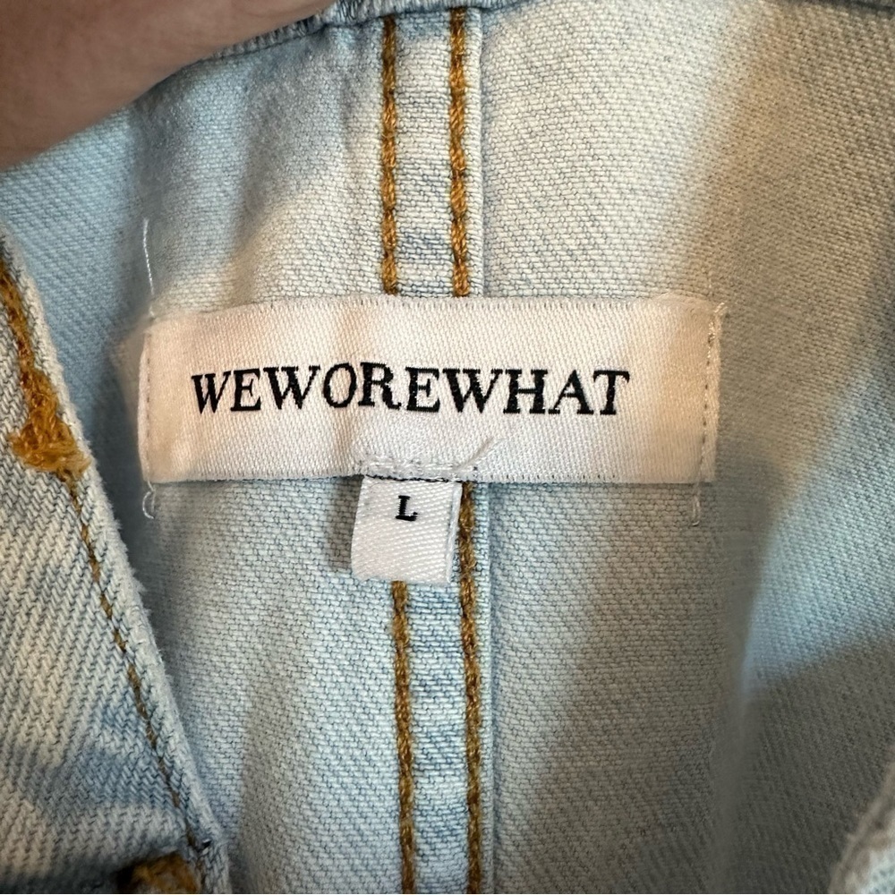 NWT WeWoreWhat slouchy slit overalls light wash high rise straight leg split hem - Picture 5 of 15